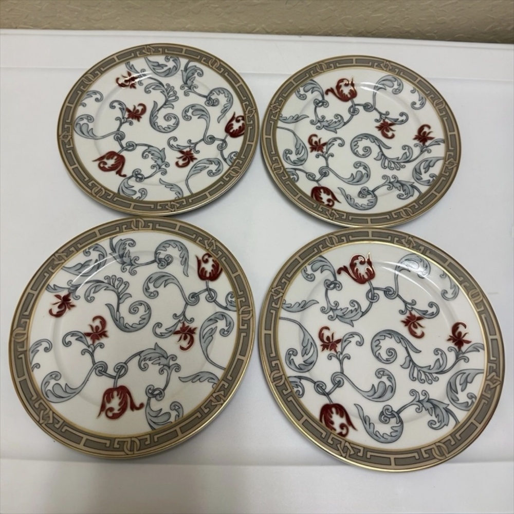 San Marino Italy Dessert Plates Floral Red Tulip With Gold Accent Set Of 4